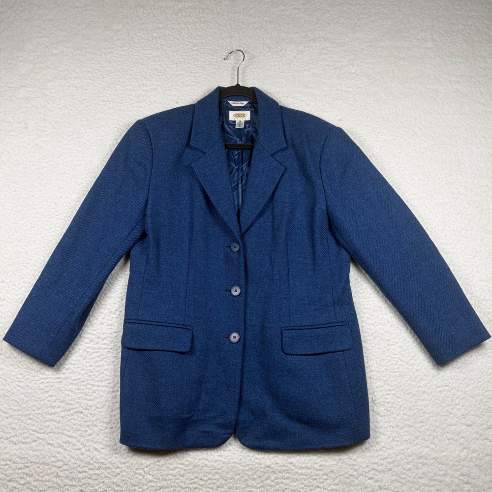 Talbots Blazer Women Italian 100% Wool 3-Button Jacket 12P Blue Office Academia